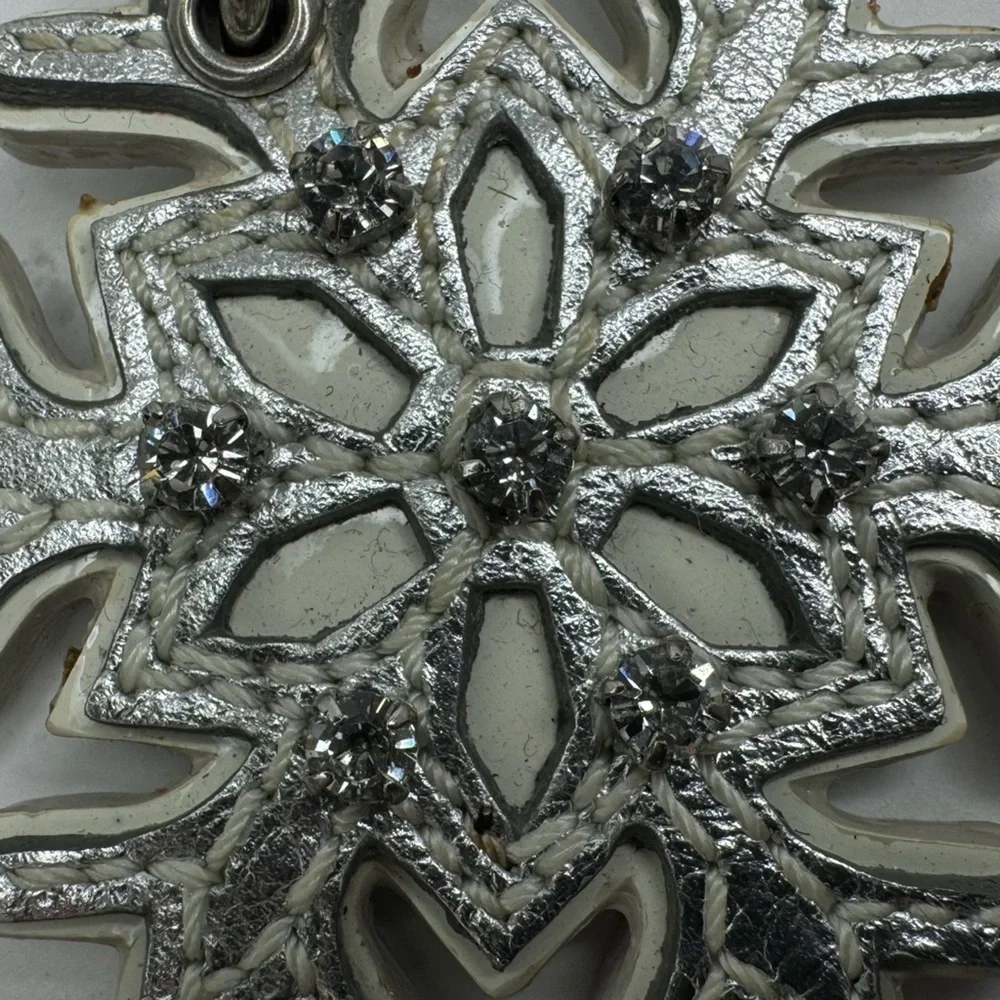 Coach Vintage Leather Silver Snowflake Winter Key Bag Charm Keychain